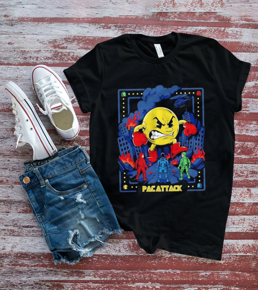 Pac Attack City Destruction Video Game Icon Battle Scene T-Shirt