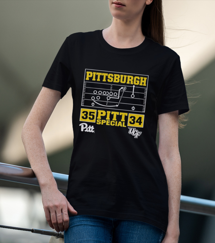 Pittsburgh Pitt Special 35 34 Victory Football Play Diagram Vs UCF T-Shirt