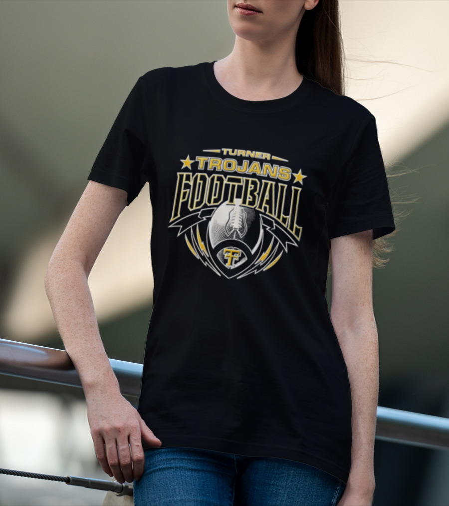 Turner Trojans Football TT Lightning Bolts Monogram Banner T-Shirt