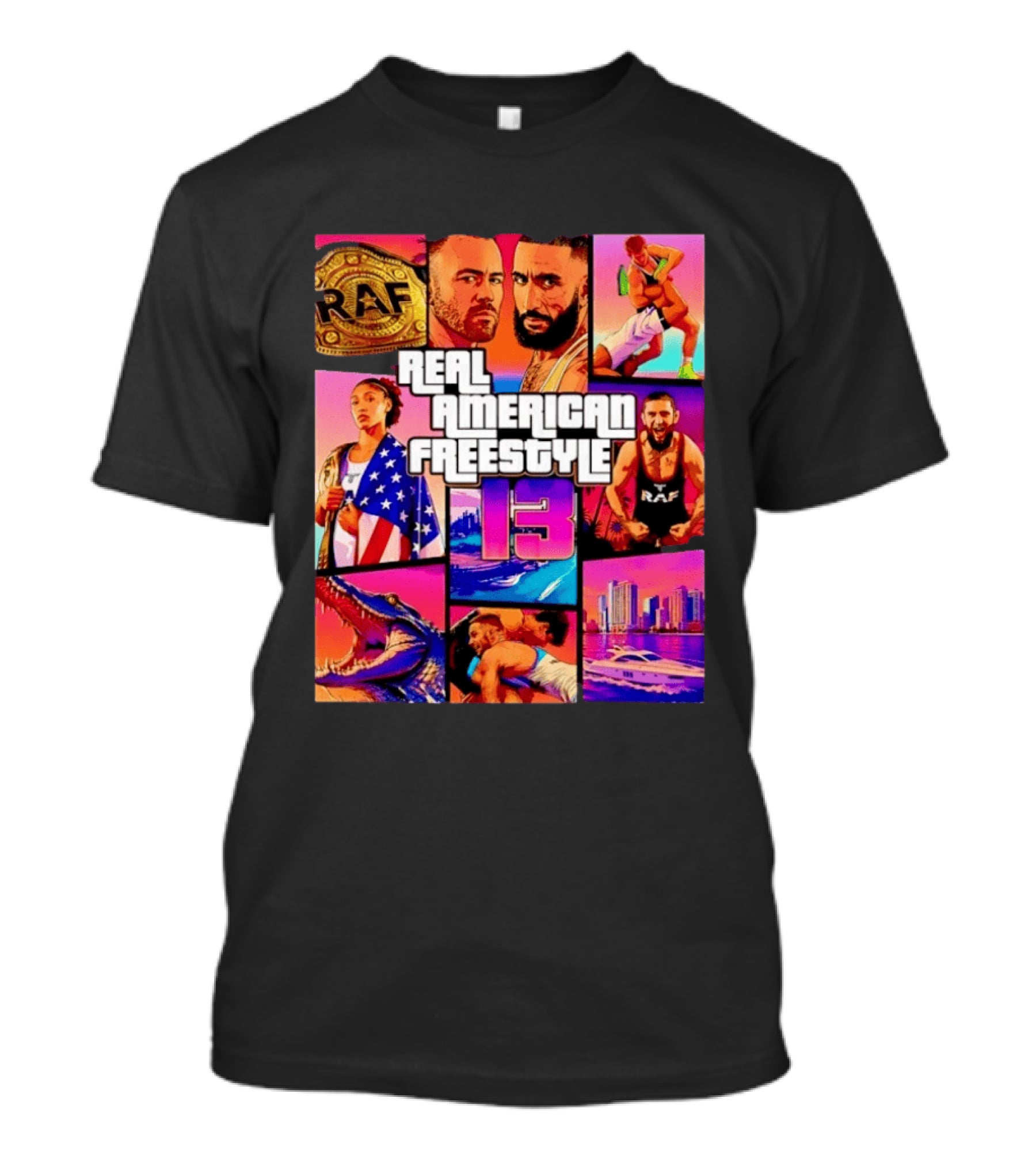 Real American Freestyle 13 Wrestling RAF Alligator Miami Scene T-Shirt