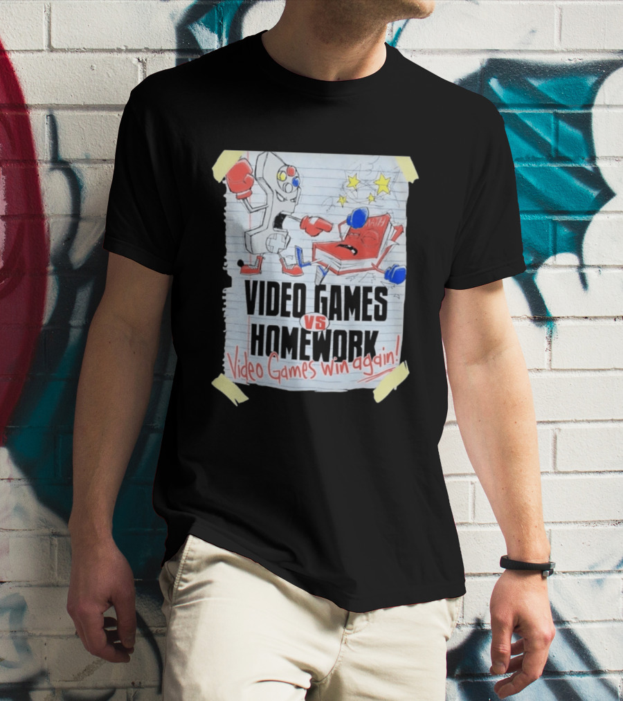 Video Games Vs Homework Video Games Win Again Math Battle Sketch T-Shirt