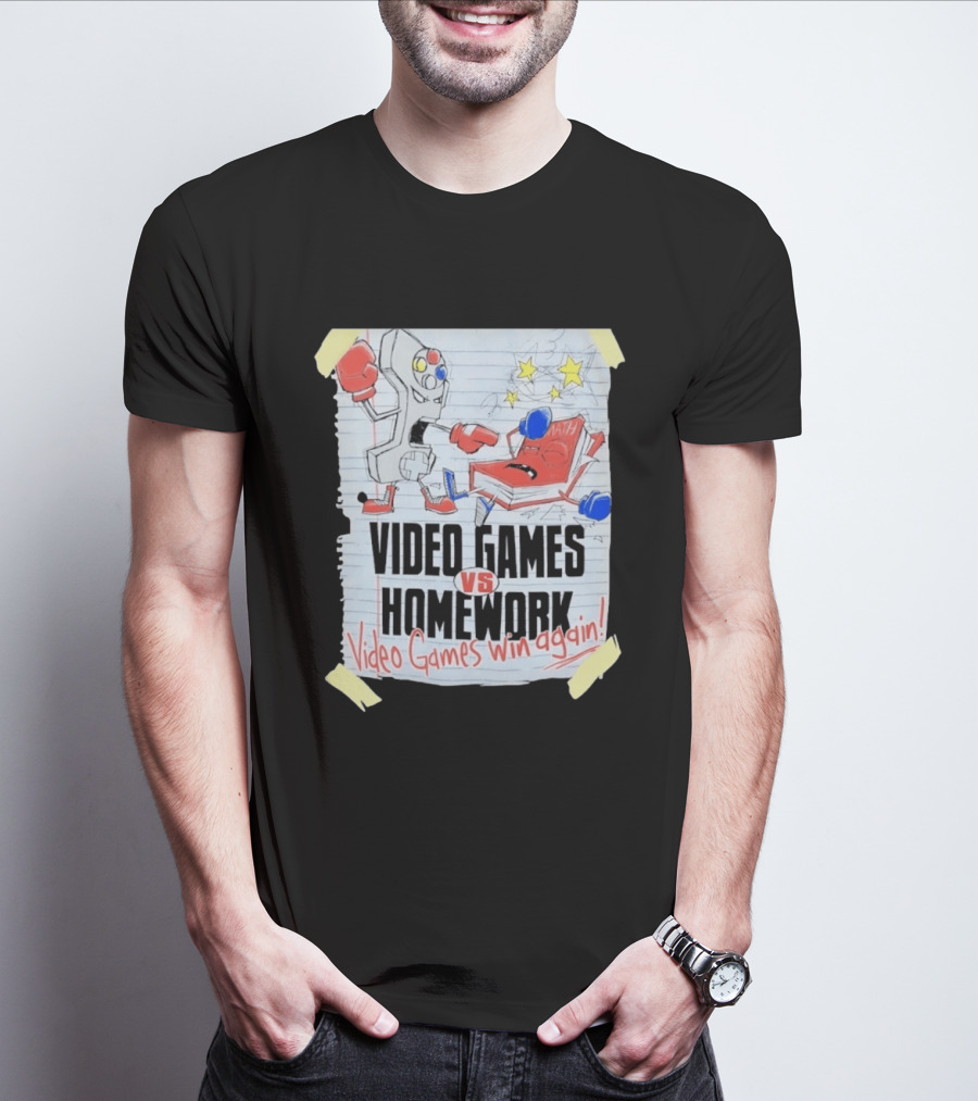 Video Games Vs Homework Video Games Win Again Math Battle Sketch T-Shirt