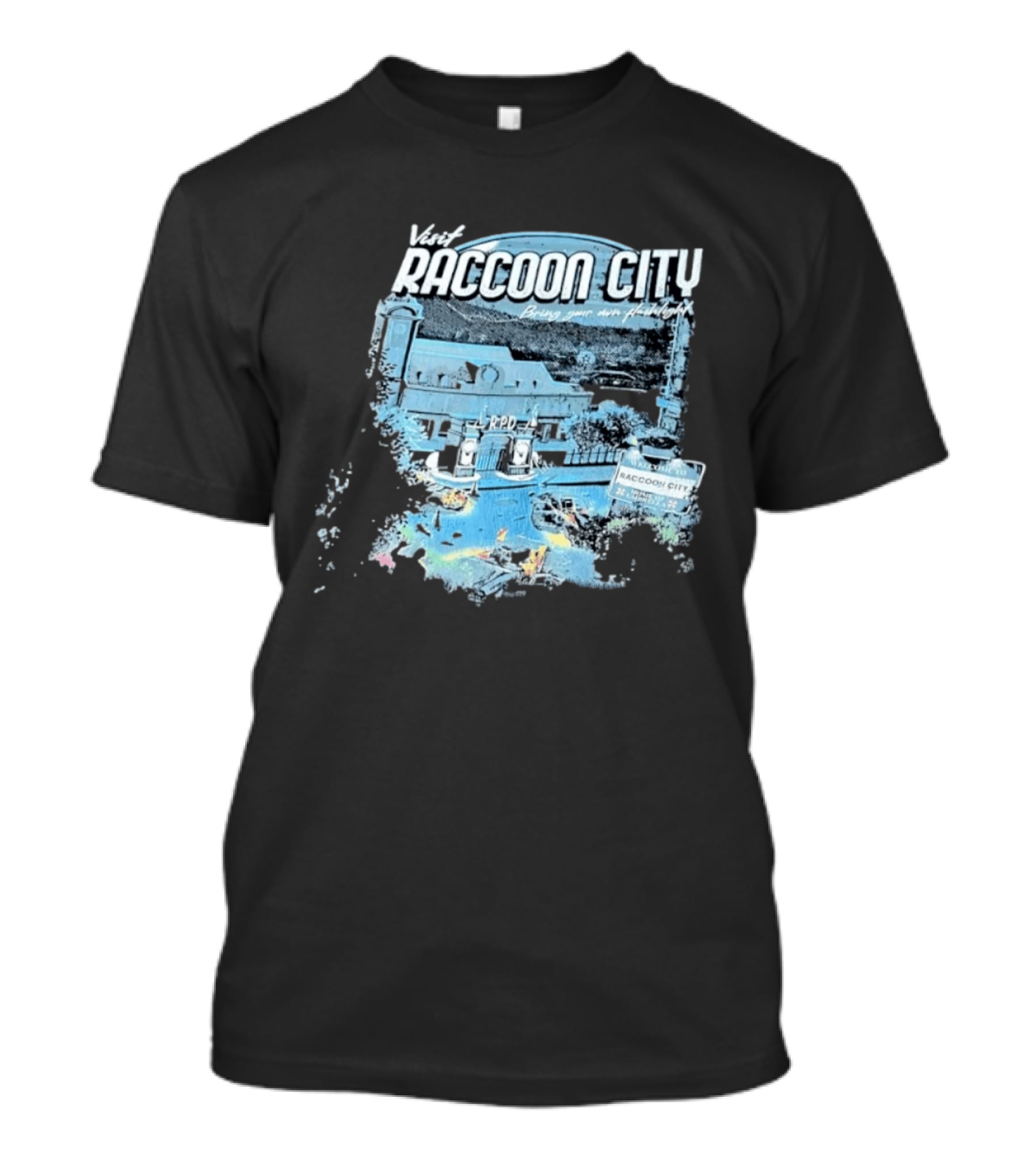 Visit Raccoon City Bring Your Own Flashlight RPD Entrance Postcard T-Shirt