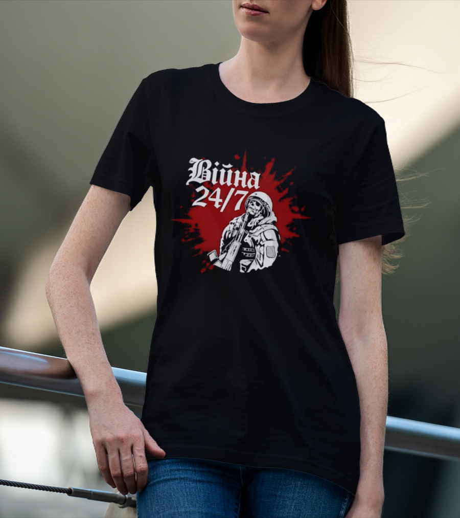 Війна 24/7 Skeleton Soldier Military Red Splatter T-Shirt
