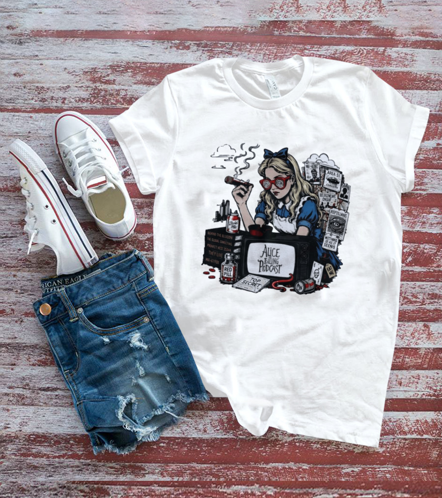 Alice Falling Podcast Conspiracy Theory Red Pill Top Secret Area 51 Reptilians Seeing Is Believing T-Shirt