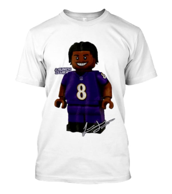 Baltimore Ravens Lamar Jackson Lego Minifigure Purple Jersey Number 8 T-Shirt