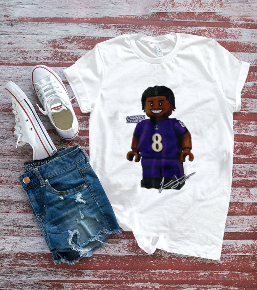 Baltimore Ravens Lamar Jackson Lego Minifigure Purple Jersey Number 8 T-Shirt