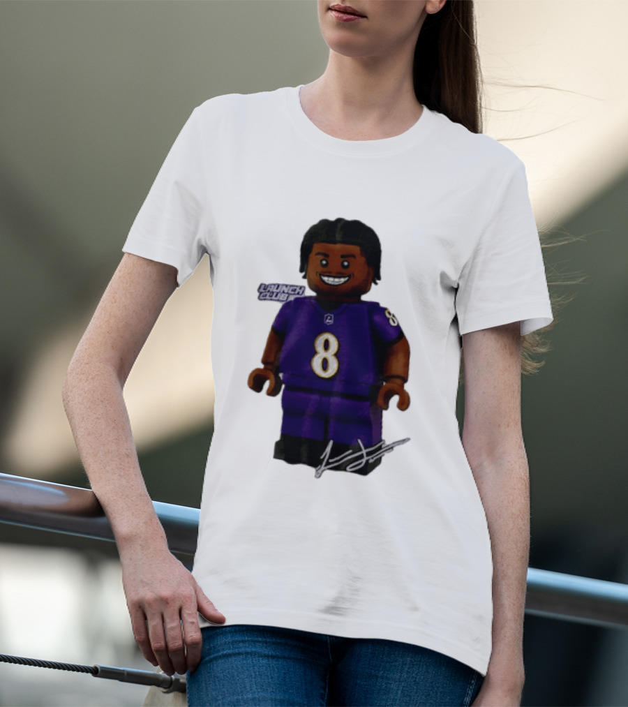 Baltimore Ravens Lamar Jackson Lego Minifigure Purple Jersey Number 8 T-Shirt