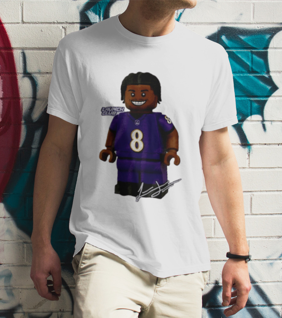 Baltimore Ravens Lamar Jackson Lego Minifigure Purple Jersey Number 8 T-Shirt