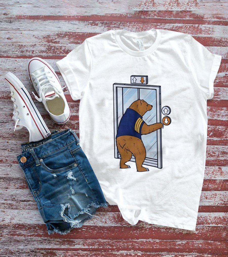 Bear In Blue Jacket Pressing Elevator Down Button T-Shirt