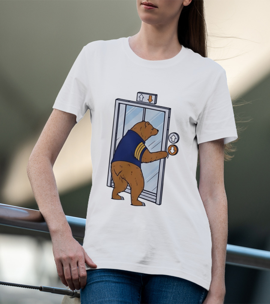 Bear In Blue Jacket Pressing Elevator Down Button T-Shirt