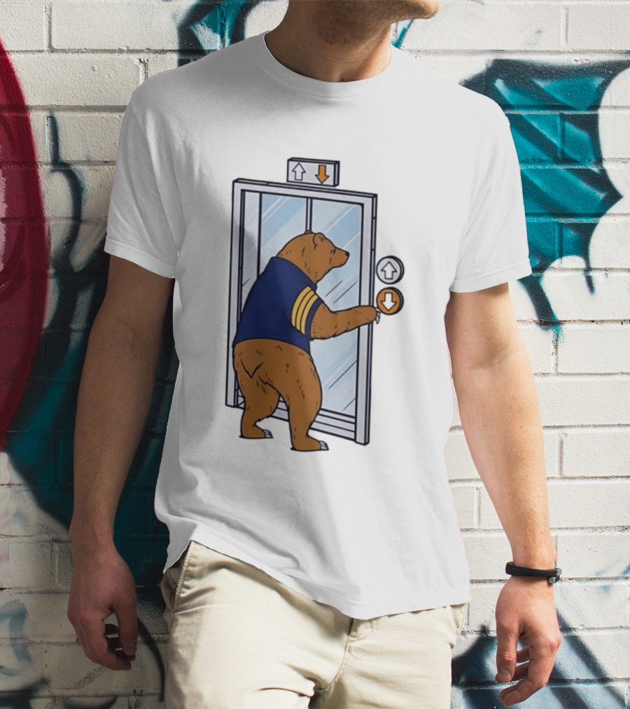 Bear In Blue Jacket Pressing Elevator Down Button T-Shirt