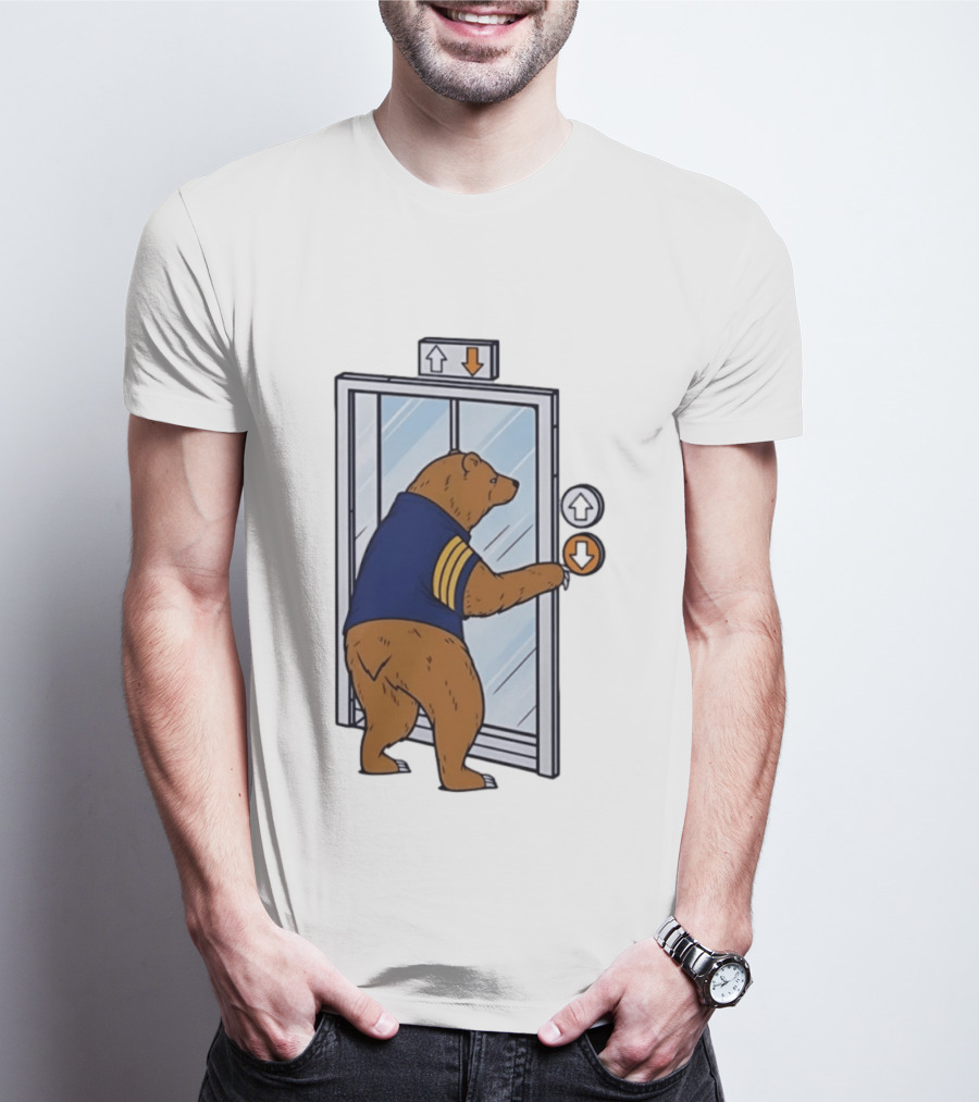 Bear In Blue Jacket Pressing Elevator Down Button T-Shirt