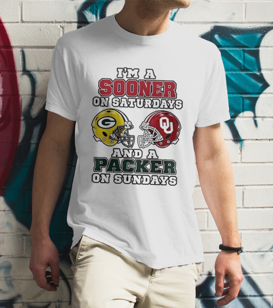 I'm A Sooner On Saturdays And A Packer On Sundays Football Fan Helmets T-Shirt