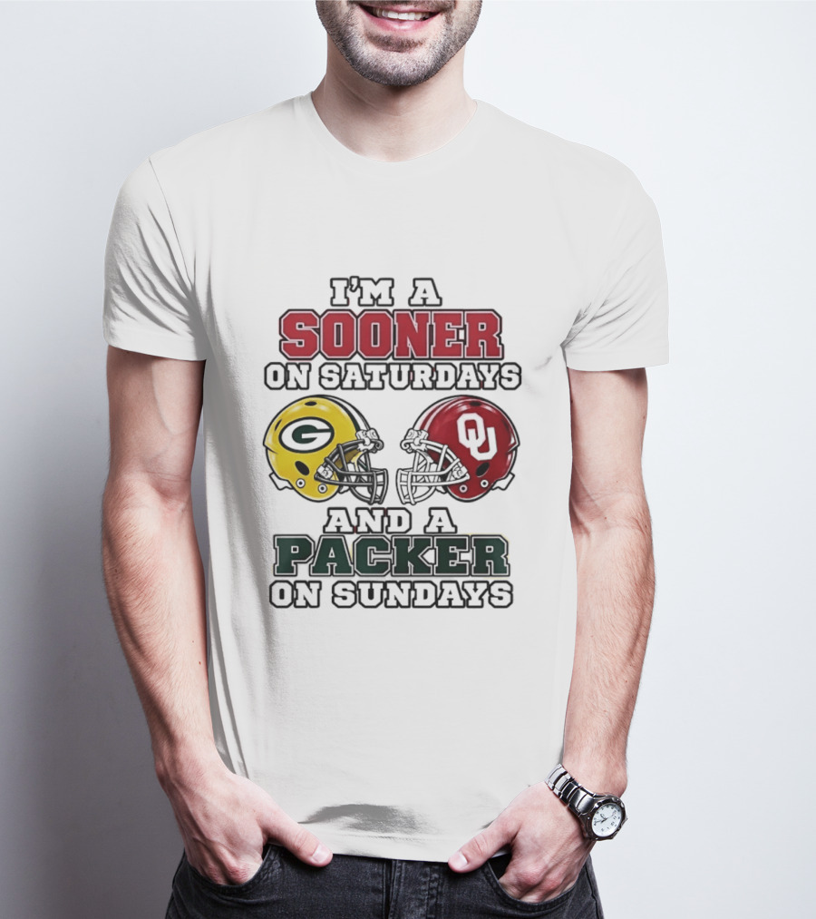 I'm A Sooner On Saturdays And A Packer On Sundays Football Fan Helmets T-Shirt