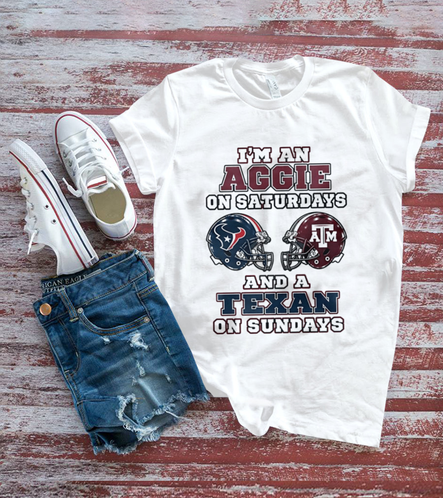 I'm An Aggie On Saturdays And A Texan On Sundays Football Helmets T-Shirt