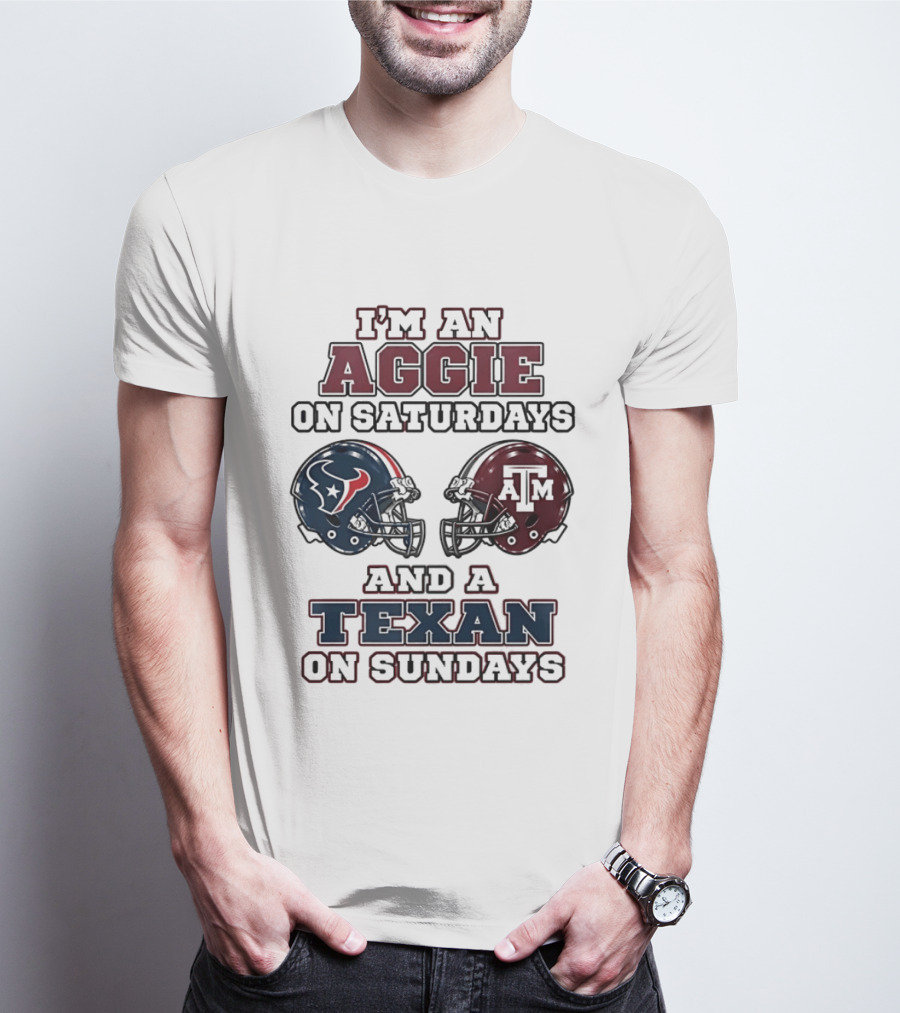 I'm An Aggie On Saturdays And A Texan On Sundays Football Helmets T-Shirt