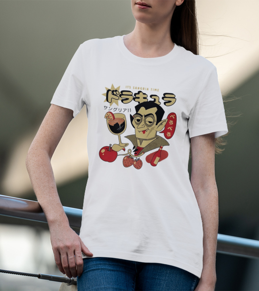 Dracula It's Sangria Time Japanese Vampire Bero Bero Retro Drink T-Shirt