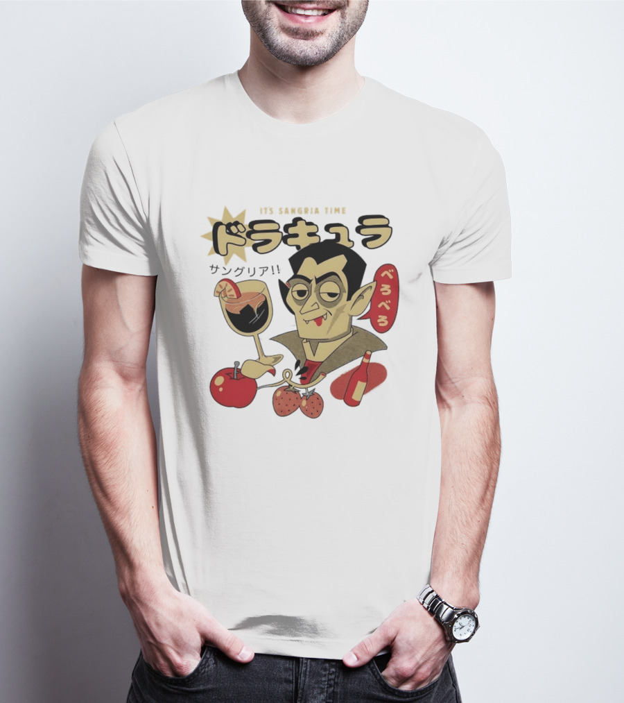 Dracula It's Sangria Time Japanese Vampire Bero Bero Retro Drink T-Shirt
