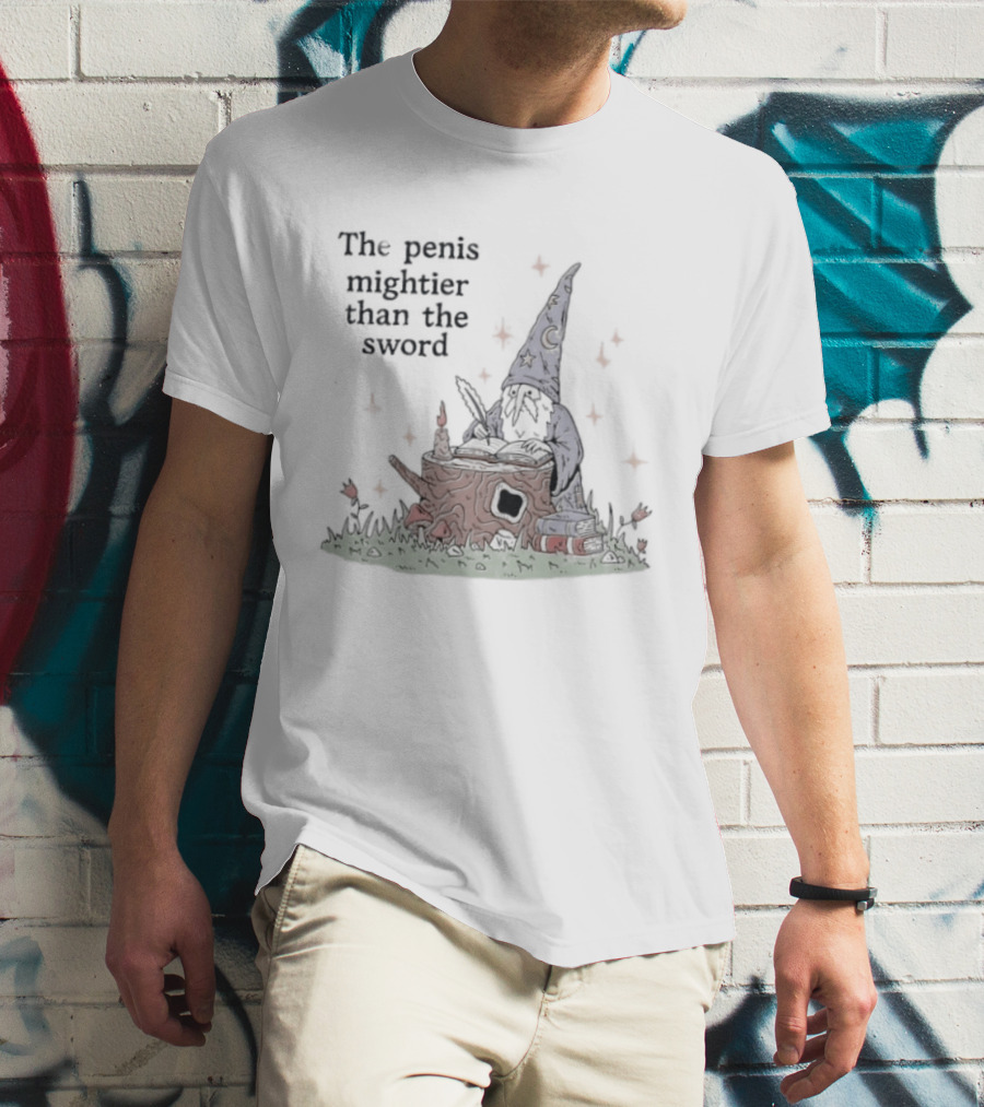 The Penis Mightier Than The Sword Wizard Hat Fantasy Scene T-Shirt