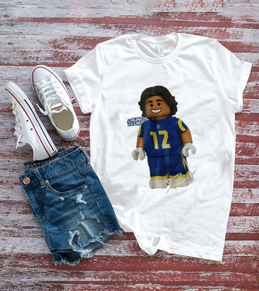 Los Angeles Rams Wide Receiver Puka Nacua Launch Club Number 12 Lego T-Shirt