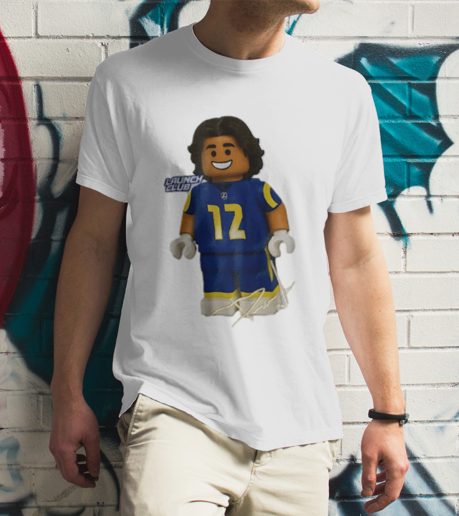 Los Angeles Rams Wide Receiver Puka Nacua Launch Club Number 12 Lego T-Shirt
