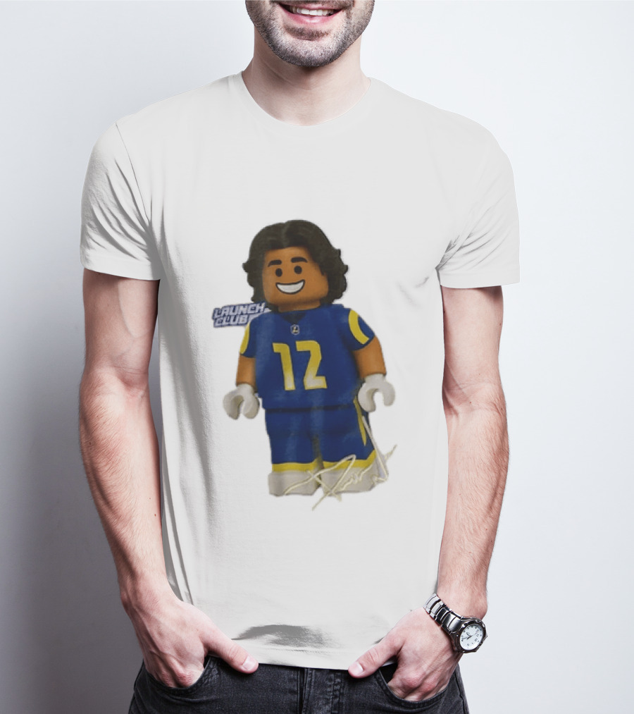 Los Angeles Rams Wide Receiver Puka Nacua Launch Club Number 12 Lego T-Shirt
