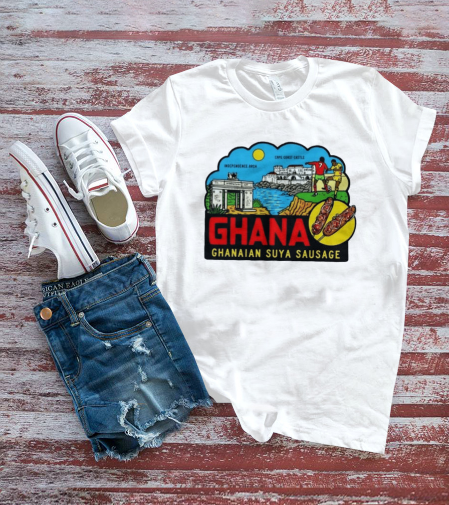 Ghana Cape Coast Castle Independence Arch Ghanaian Suya Sausage Soccer Scene T-Shirt