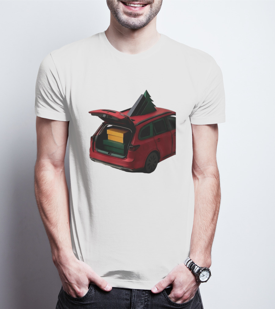 Most Likely To Pack The Car Festive Holiday Travel Scene With Christmas Tree And Gifts T-Shirt
