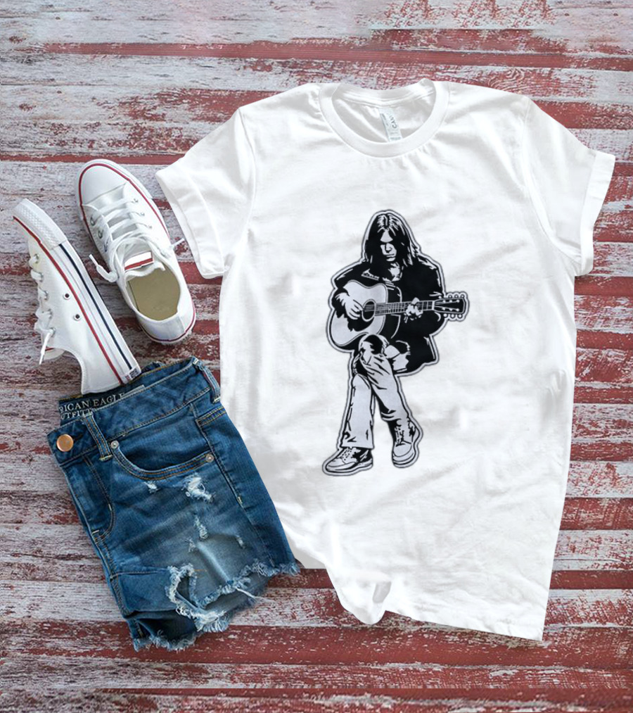Neil Young Acoustic Folk Rock Guitar Performance T-Shirt