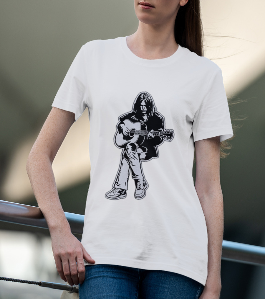 Neil Young Acoustic Folk Rock Guitar Performance T-Shirt