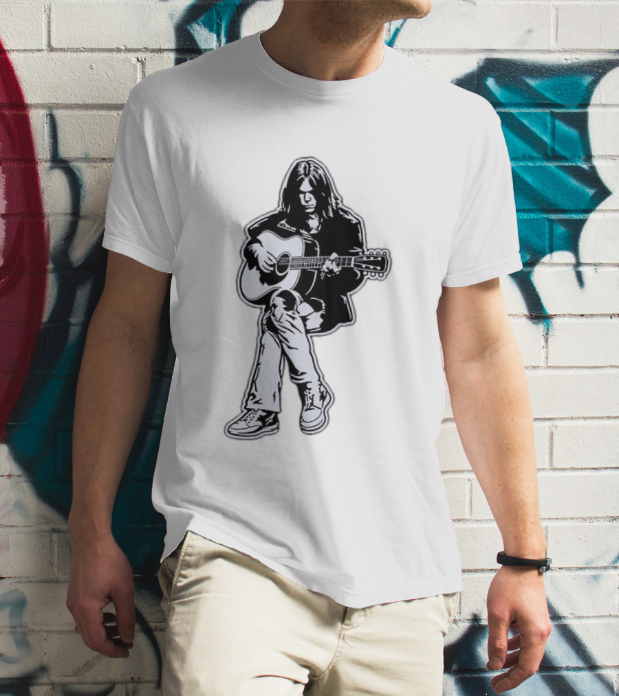 Neil Young Acoustic Folk Rock Guitar Performance T-Shirt