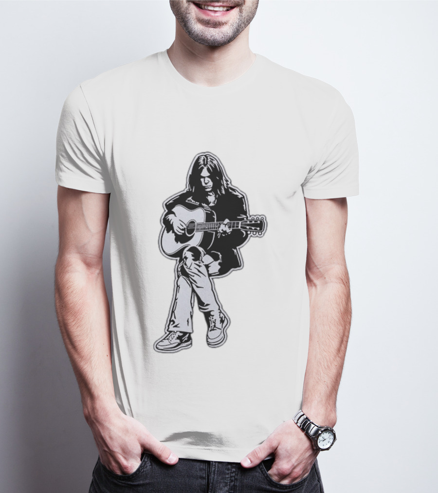 Neil Young Acoustic Folk Rock Guitar Performance T-Shirt