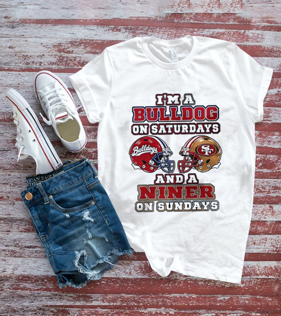 I'm A Bulldog On Saturdays And A Niner On Sundays Football Helmets T-Shirt