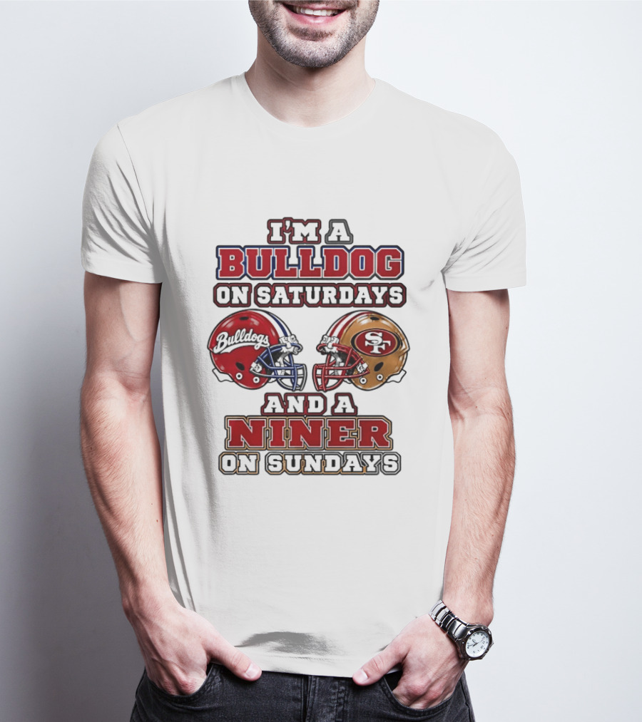 I'm A Bulldog On Saturdays And A Niner On Sundays Football Helmets T-Shirt