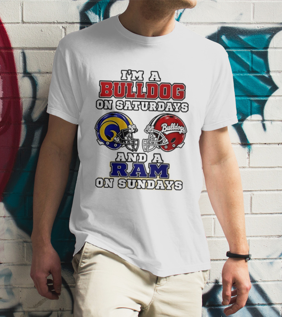 I'm A Bulldog On Saturdays And A Ram On Sundays Football Helmets T-Shirt