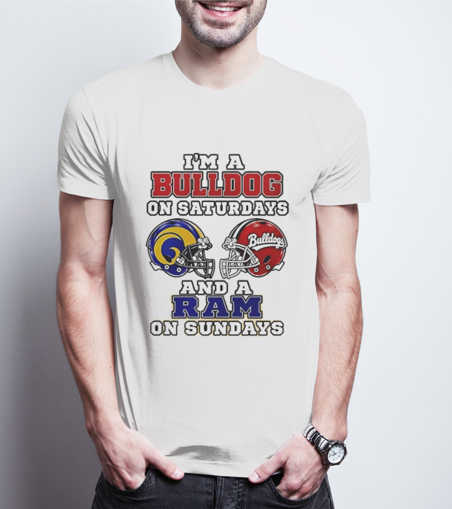 I'm A Bulldog On Saturdays And A Ram On Sundays Football Helmets T-Shirt