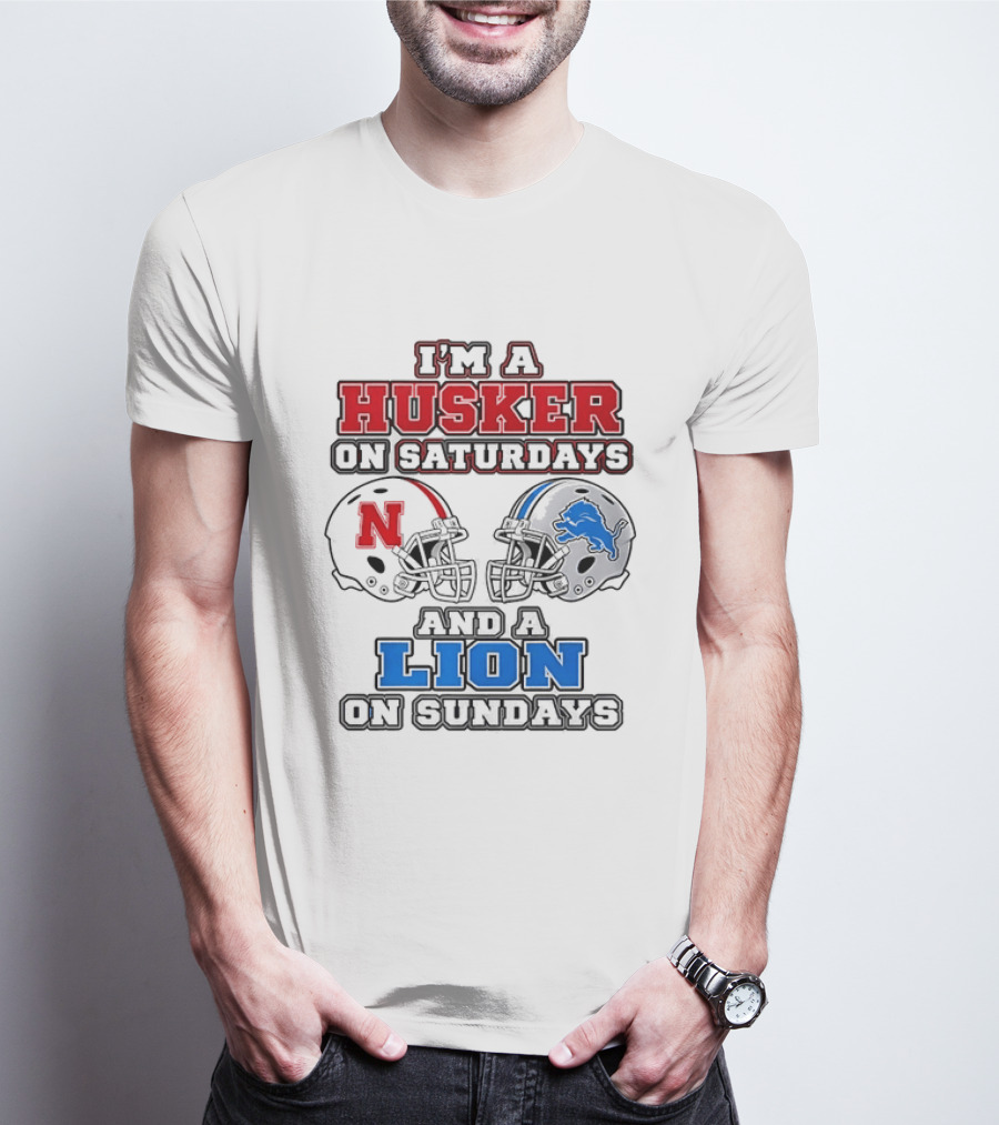 Husker On Saturdays And Lion On Sundays Football Helmets T-Shirt