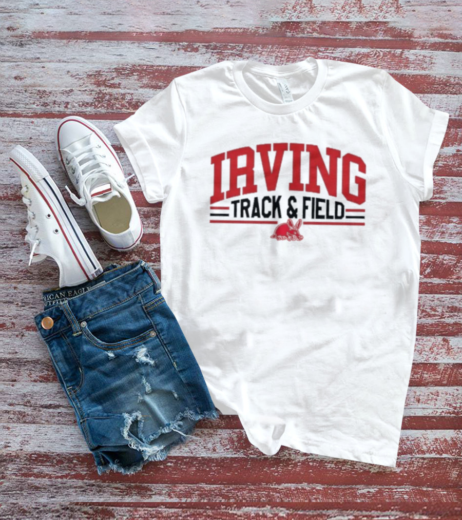 Irving Track And Field Retro Style Red Text With Bunny T-Shirt