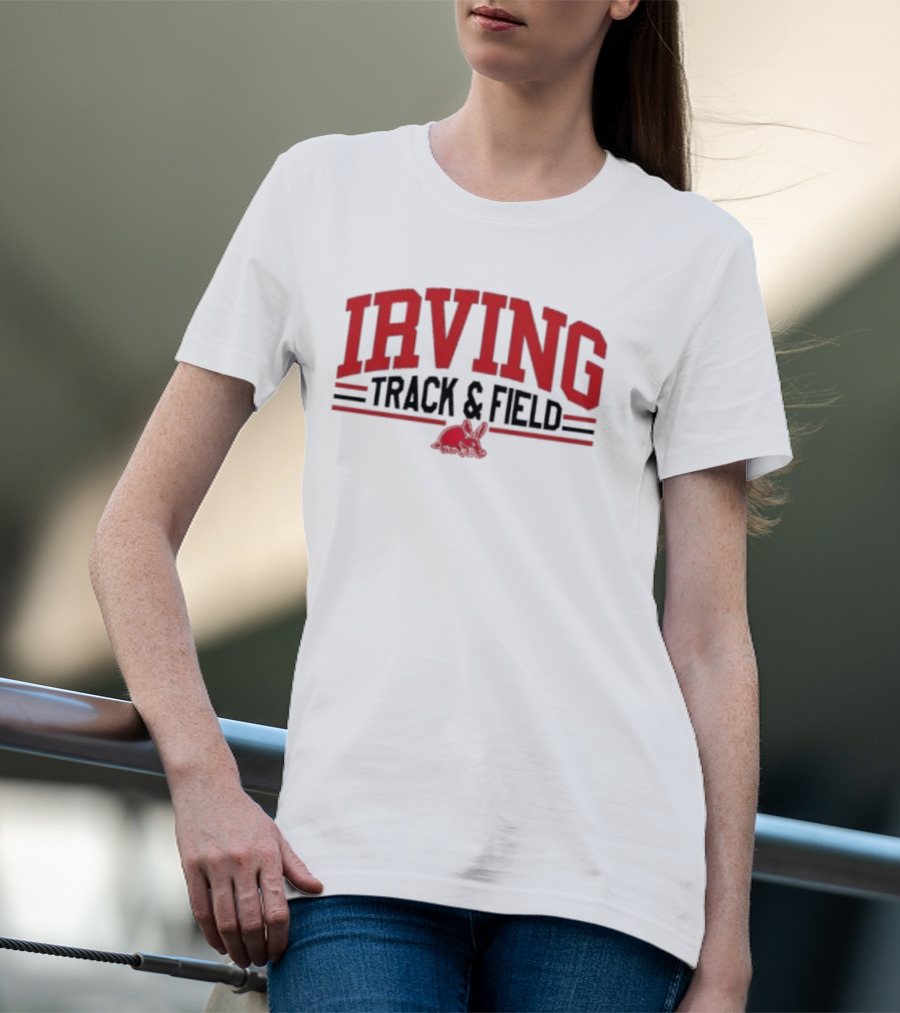 Irving Track And Field Retro Style Red Text With Bunny T-Shirt