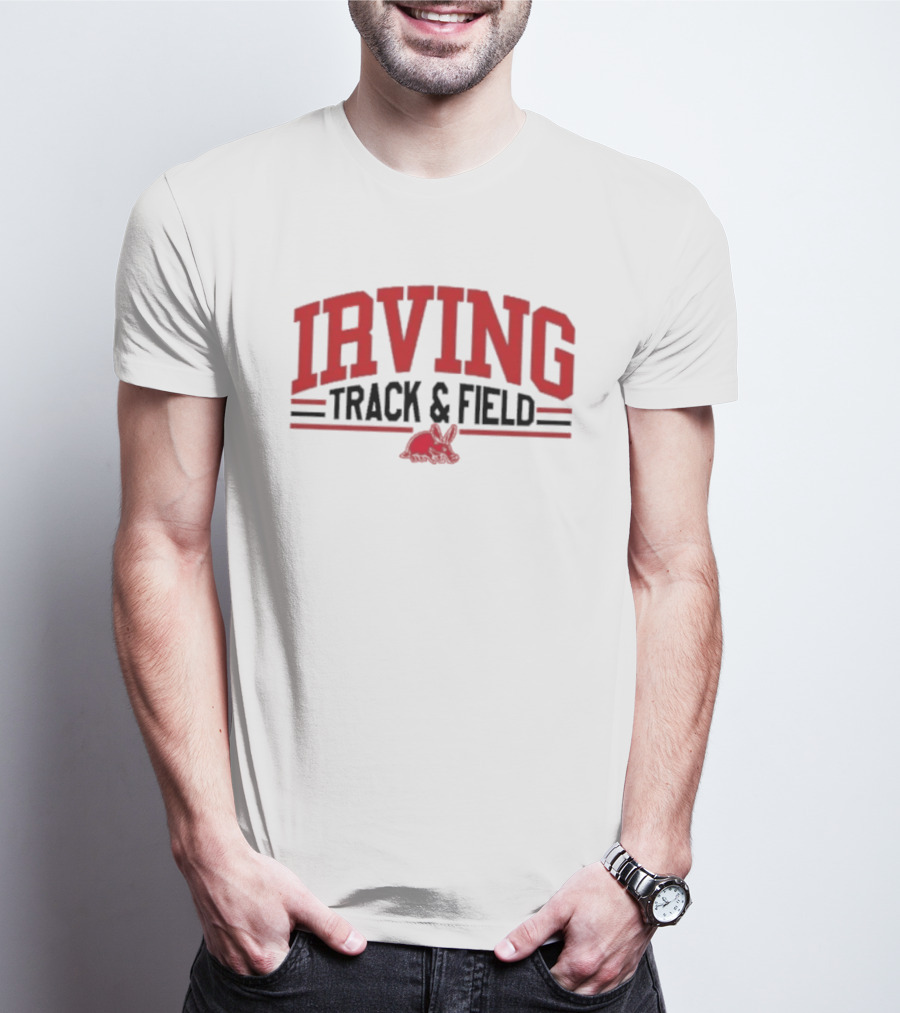 Irving Track And Field Retro Style Red Text With Bunny T-Shirt