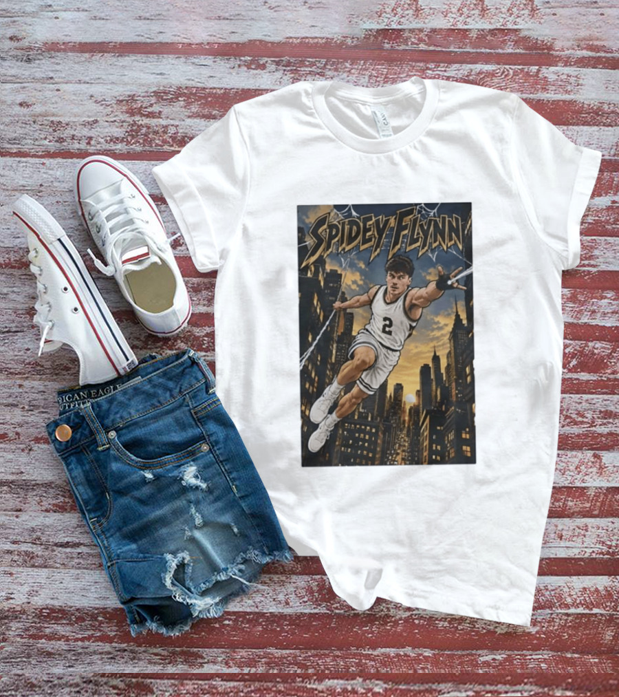 Spidey Flynn Basketball Superhero City Skyline Action T-Shirt