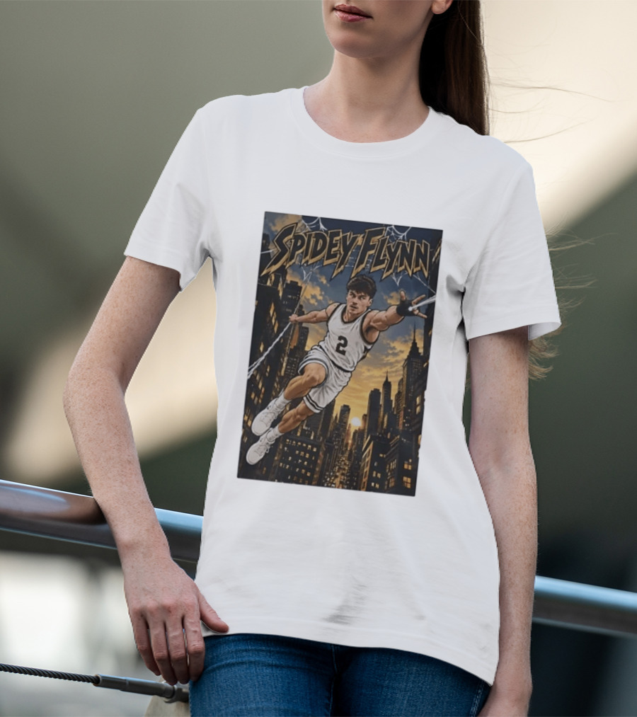 Spidey Flynn Basketball Superhero City Skyline Action T-Shirt