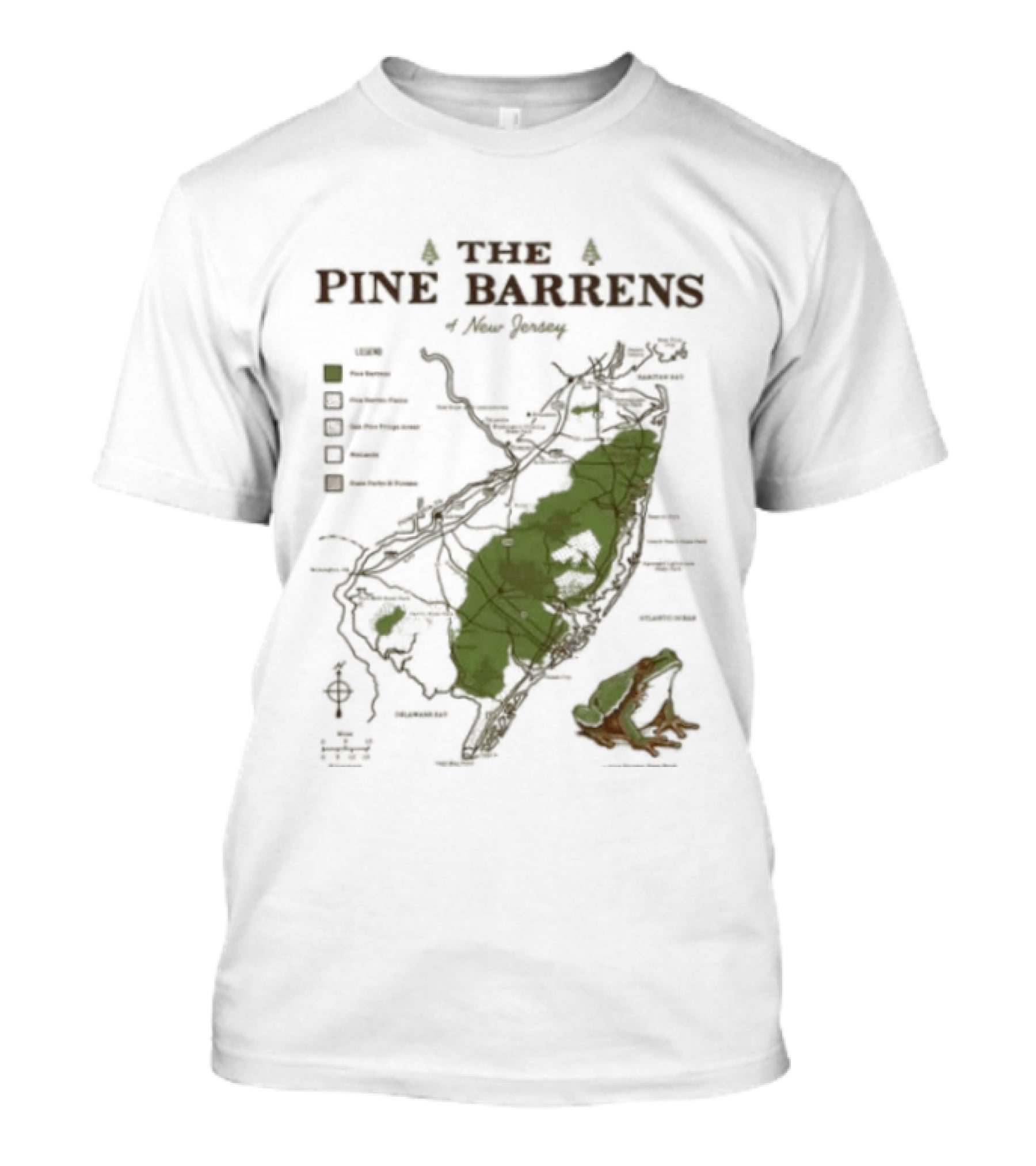 The Pine Barrens Of New Jersey Map Adventure Landmarks Forest Areas T-Shirt