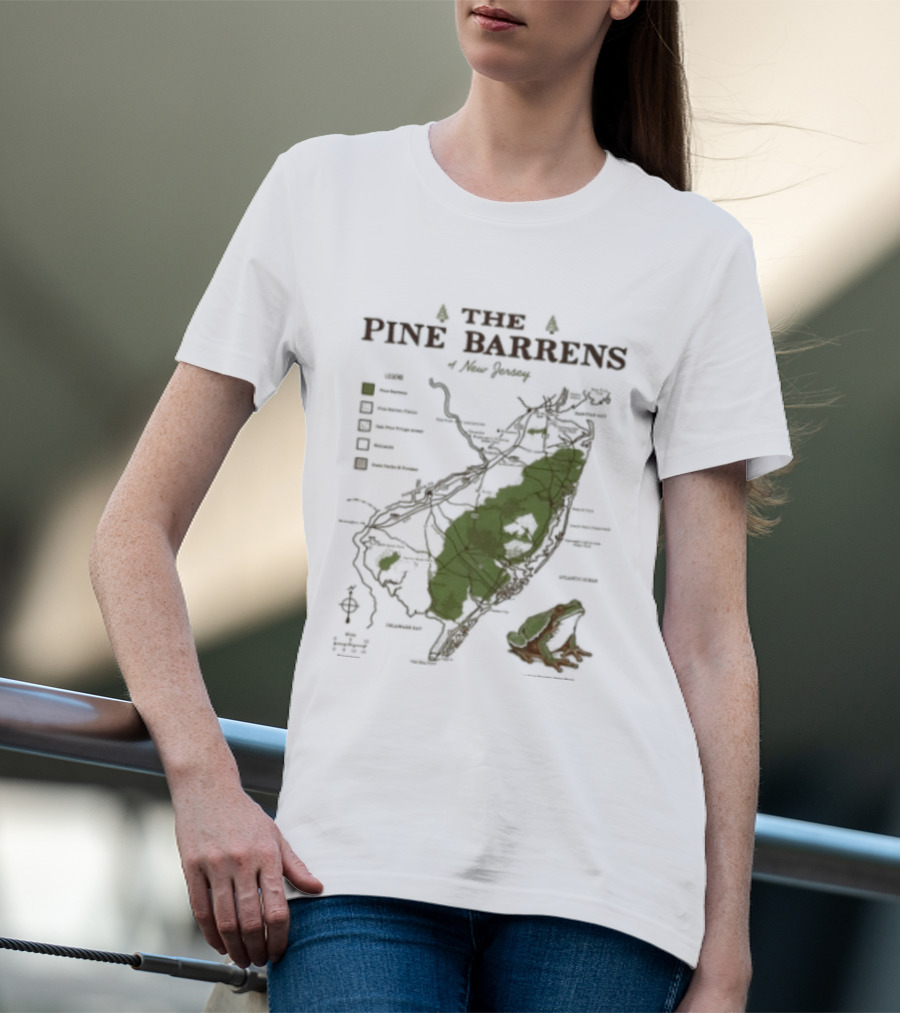 The Pine Barrens Of New Jersey Map Adventure Landmarks Forest Areas T-Shirt