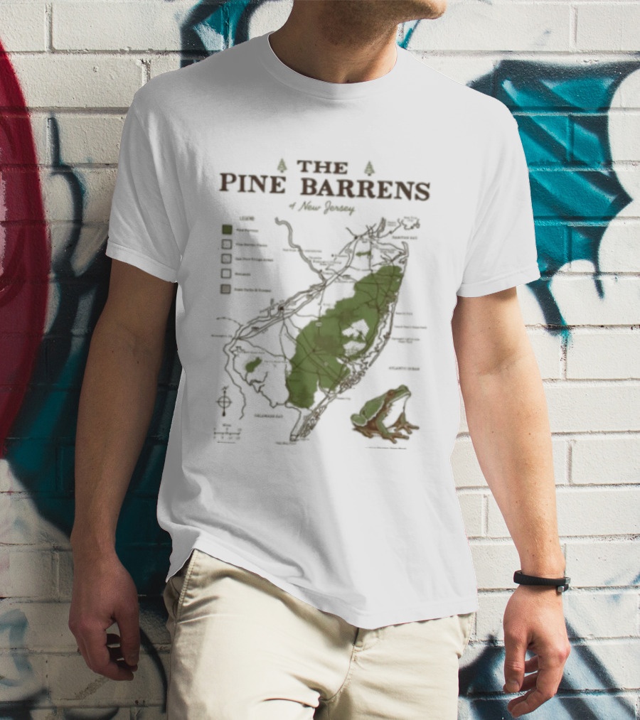 The Pine Barrens Of New Jersey Map Adventure Landmarks Forest Areas T-Shirt
