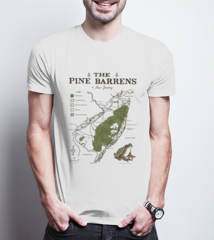 The Pine Barrens Of New Jersey Map Adventure Landmarks Forest Areas T-Shirt