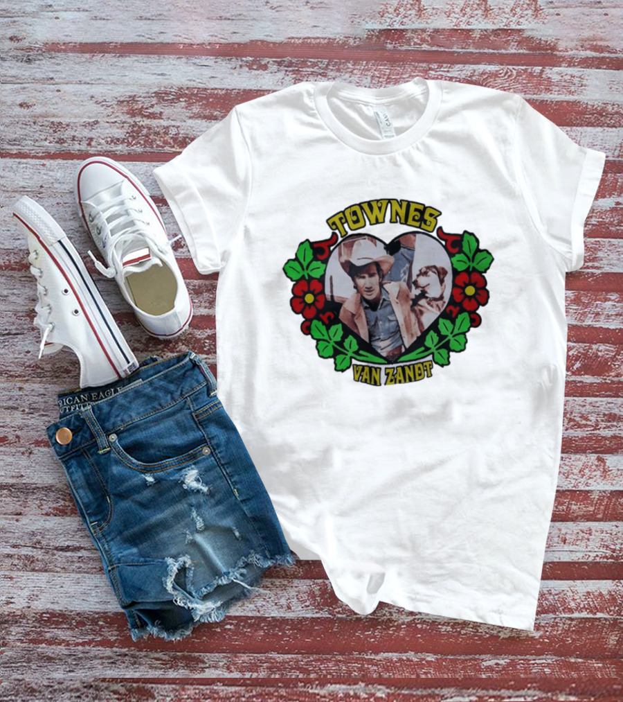 Townes Van Zandt Heart And Flowers Retro Folk T-Shirt