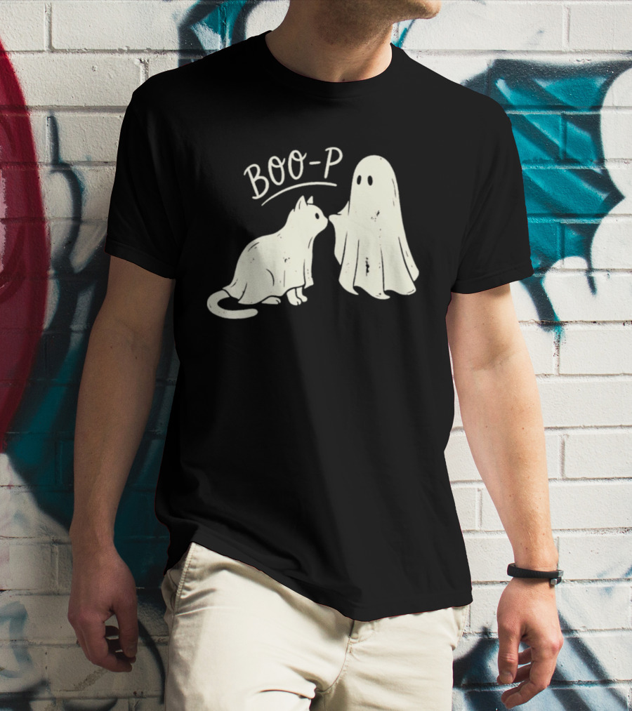 Boo P Humor Halloween Cat Ghost Playful Spirit And Feline Paw Interaction T-Shirt