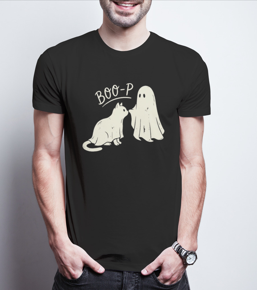 Boo P Humor Halloween Cat Ghost Playful Spirit And Feline Paw Interaction T-Shirt